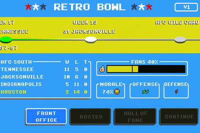 A screenshot of the Retro Bowl game.